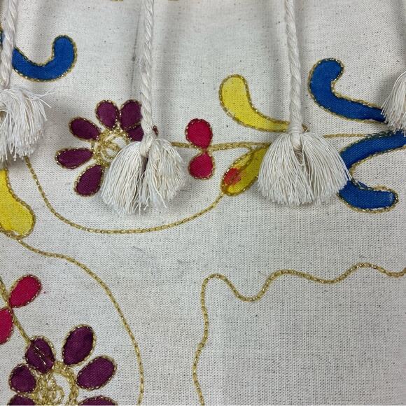 Wall Hanging Tapestry Table Cloth Ceremony Rug Embroidered Tassles Gold Floral - Picture 5 of 11